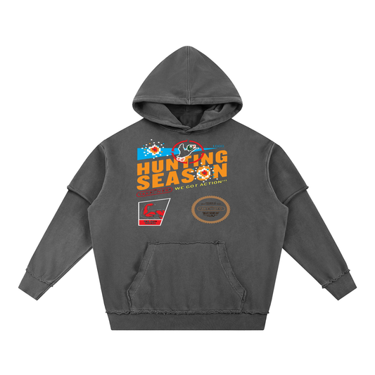 Snow Washed Raw Edge Double Layered Hoodie